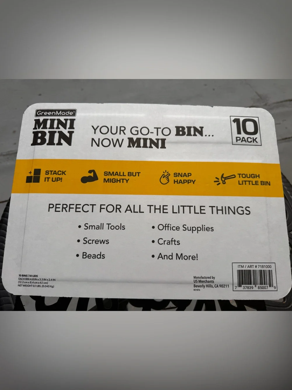 GreenMade Mini Bin 10-Pack - Black with Yellow Lids